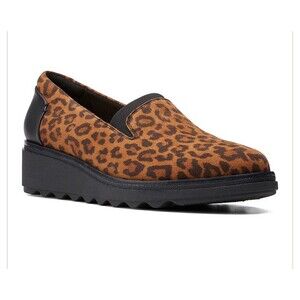 CLARKS Women's SHARON DOLLY Suede/Leather LEOPARD PRINT Loafers 10 M